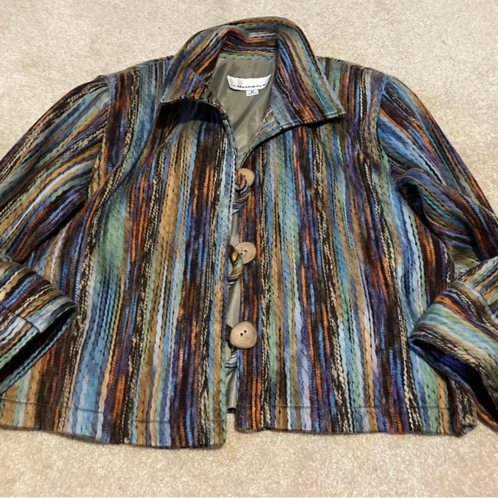 Caroline Rose Jacket Women's M Woven Yarn Striped Weave Funky Art-to-Wear  Bin 3